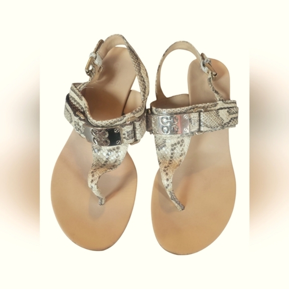 Coach Women's Danielle Wedge Thong T Strap Snakeskin Embossed Sandals Sz 7 1/2 B - Picture 10 of 11